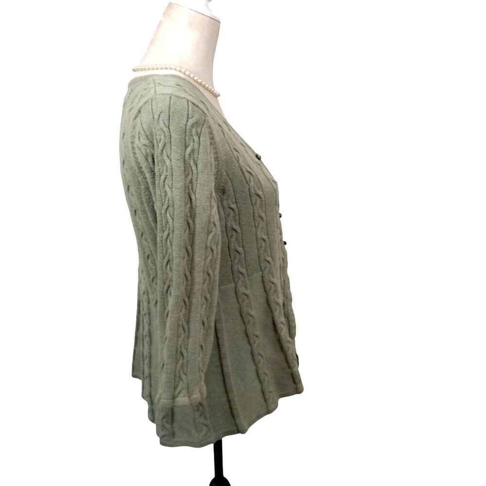 Croft & Barrow Womens Large Cardigan Sweater Green 1/4 Button V Neck 3/4 Sleeve - Picture 5 of 9